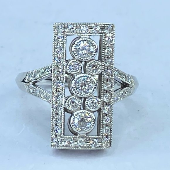 Art Deco 18 karat 0.75ct F/VS2 Euro cut Diamond filigree ring 6.9g s7664